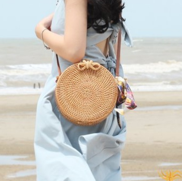 Rattan Purse Handbags - Circle Straw Beach Handwoven Rattan Crossbody Bag